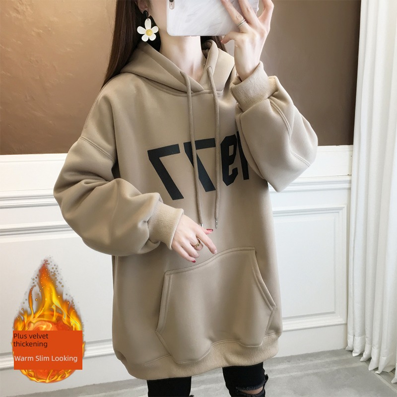 ma'am Plush thickening Sweater female Autumn and winter 2022 new pattern over size Medium and long term Hooded Silver Fox loose coat