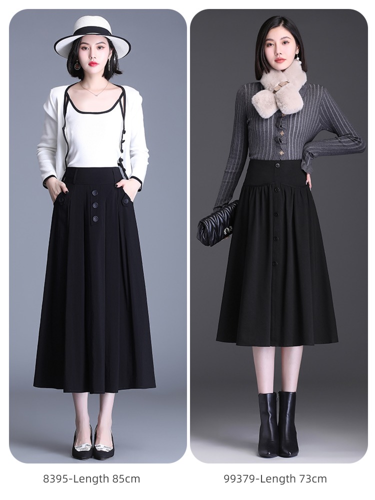thickening black Autumn and winter Medium and long term Pleat skirt