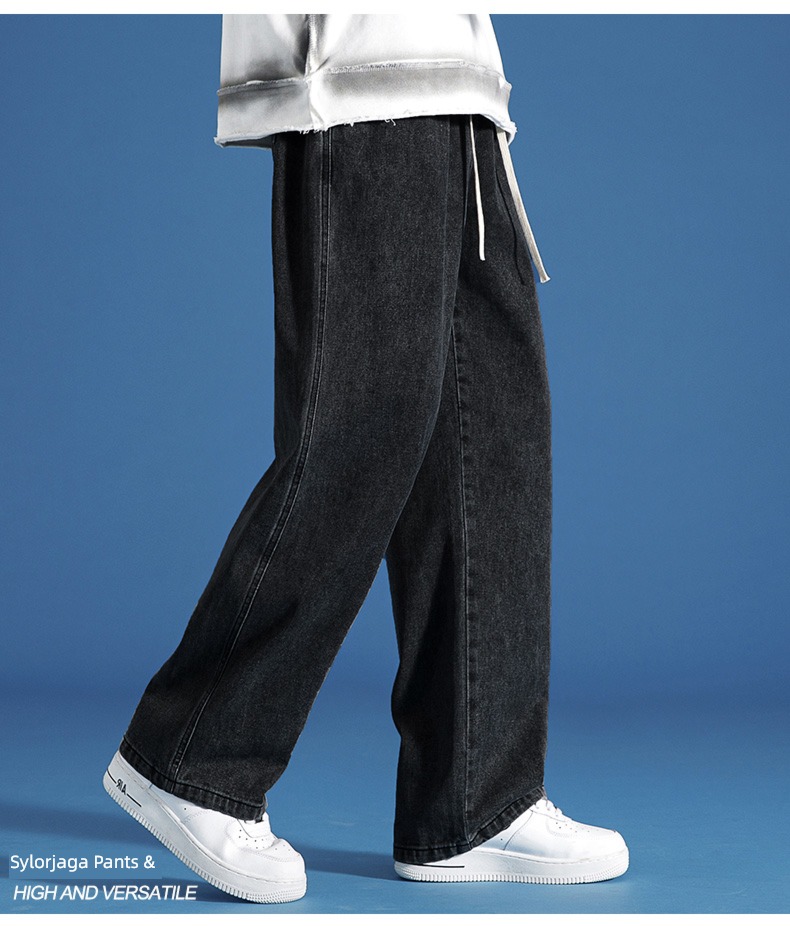 Autumn and winter Plush thickening Straight cylinder leisure time Broad leg Jeans