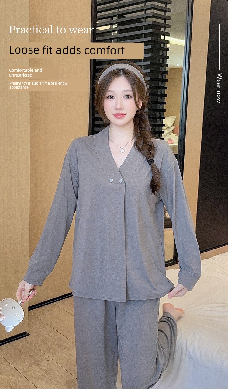 Modal Summer, Autumn, and Winter Maternity Wear with Chest Pads, Pure Cotton Postpartum October Maternity Nursing Pajamas and Loungewear — 7