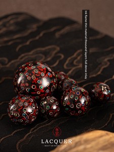 Natural Lacquer Single Bead Necklace Accessory with Full Inlay, Handcrafted Jewelry, Ink Flame