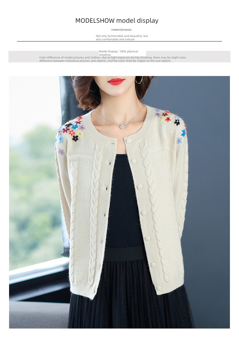 Korean version knitting Cardigan Early autumn ma'am Wear out Embroidery