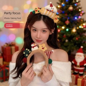 Christmas Headwear Photo Prop, Cute Candy Snowman Plush Face-Washing Headband, Christmas Cartoon Headband Hair Accessory