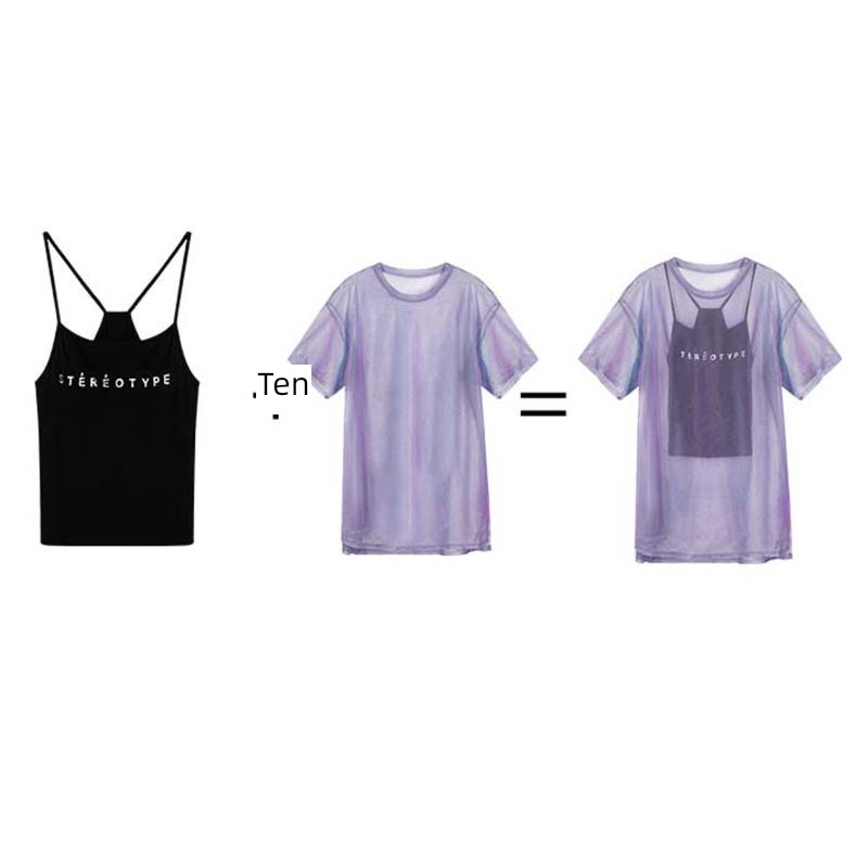 Hip hop laser Short sleeve Gauze female The new dance T-shirt