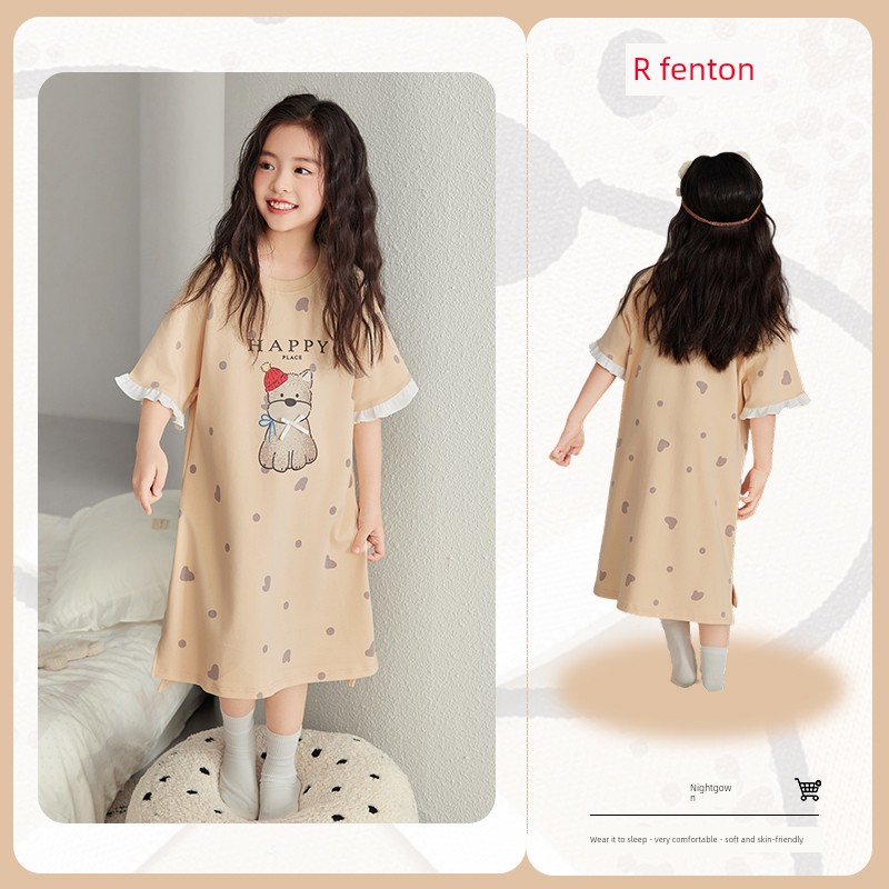Fenteng Girls' Nightgown Pure Cotton Summer Style Princess Little Girl Kidsren's Pajamas Summer Home Wear Dress — 7