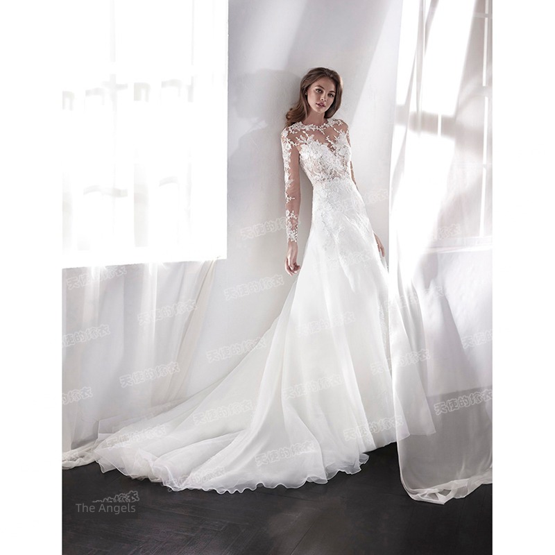 Angel wedding dress w3666Q Self-cultivation Big tail Lace