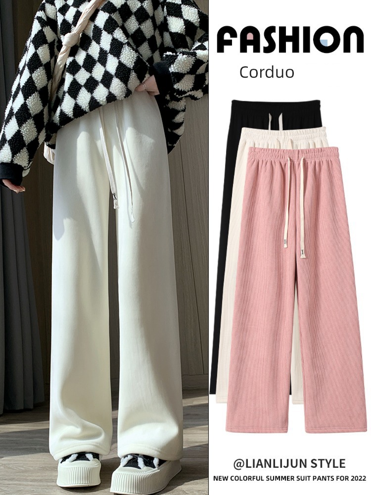 spring and autumn winter High waist easy Plush white Wide leg pants