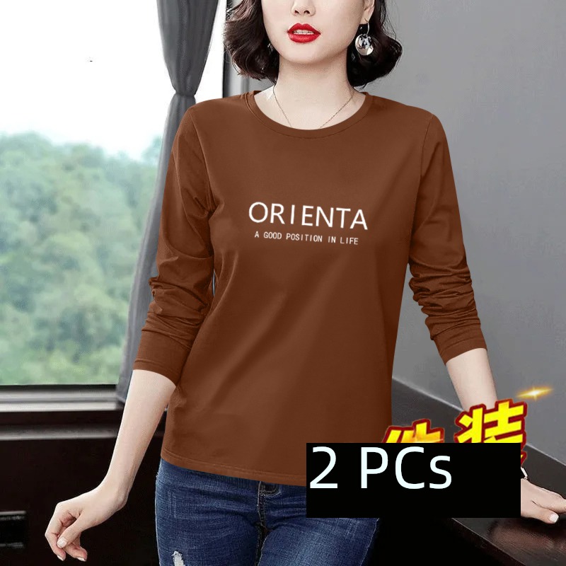 middle age Mother dress easy ma'am Autumn clothes Long sleeve T-shirt
