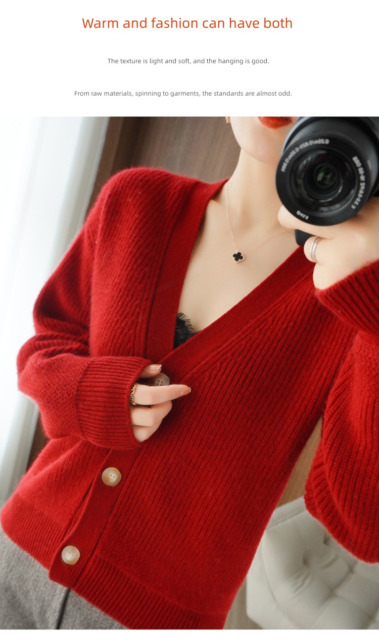 Early autumn V-neck Wear out knitting Cardigan ma'am sweater