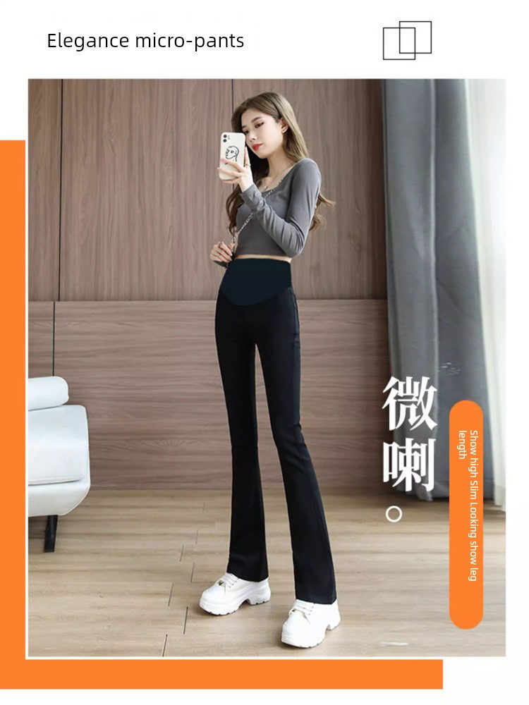 Spring and Autumn Elastic Slimming and Velvet Padded Black Pregnant Women's Pants — 1