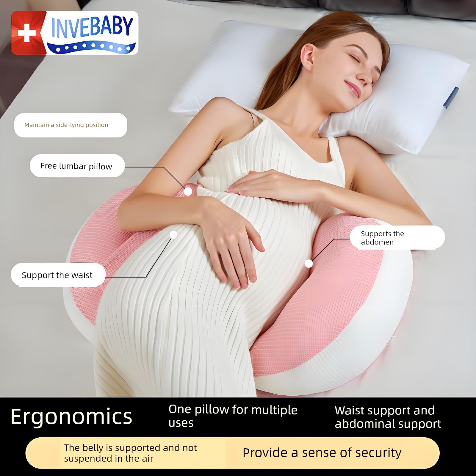 Invebaby Pregnancy Pillow, Waist Support and Abdominal Support Side Sleeping Pillow, Essential U-Shaped Pillow for Pregnant Women, Side Sleeping Pillow — 8