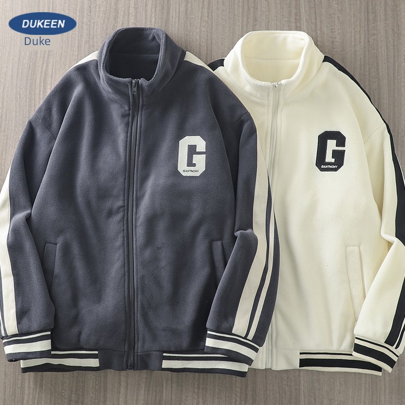 Pounds Autumn and winter letter Embroidery stand collar Fleece loose coat