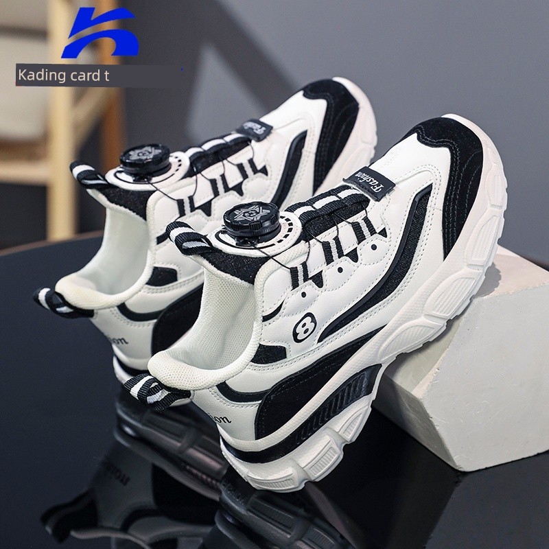 Kading Children's Shoes Boys' Sports Shoes 2026 Autumn New Ultra-Light Leather Waterproof Rotating Button Shock-Absorbing Running Shoes — 4