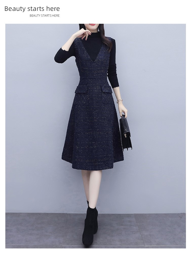 Woolen cloth female Medium length match overcoat Two piece suit straps