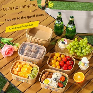 Outdoor Disposable Kraft Paper Box for Spring Outings and Picnics, Square Packing Box for Fruit, Sushi, Salad Bowls, Tak