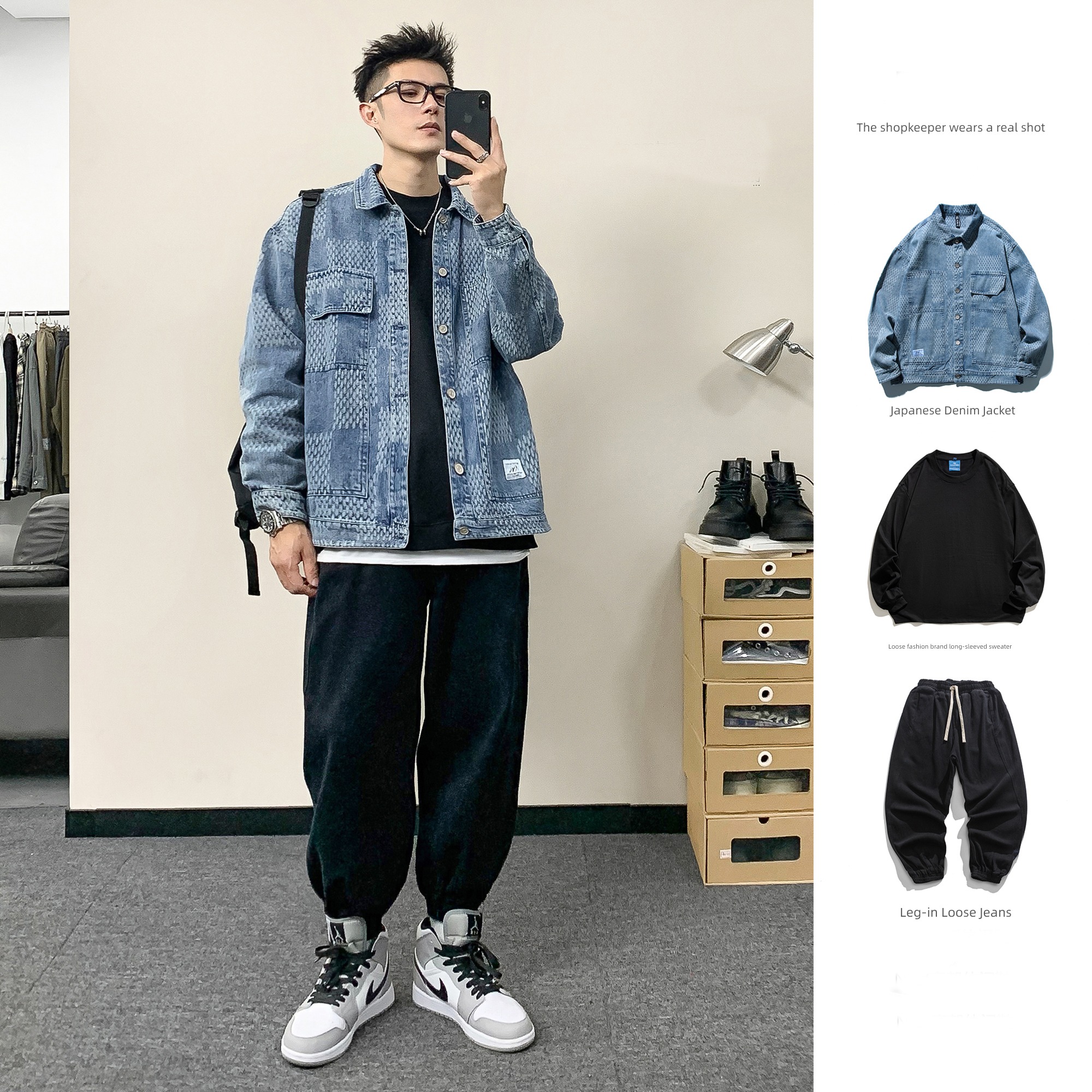 Chaopai spring and autumn easy Ruffian handsome suit cowboy Jacket