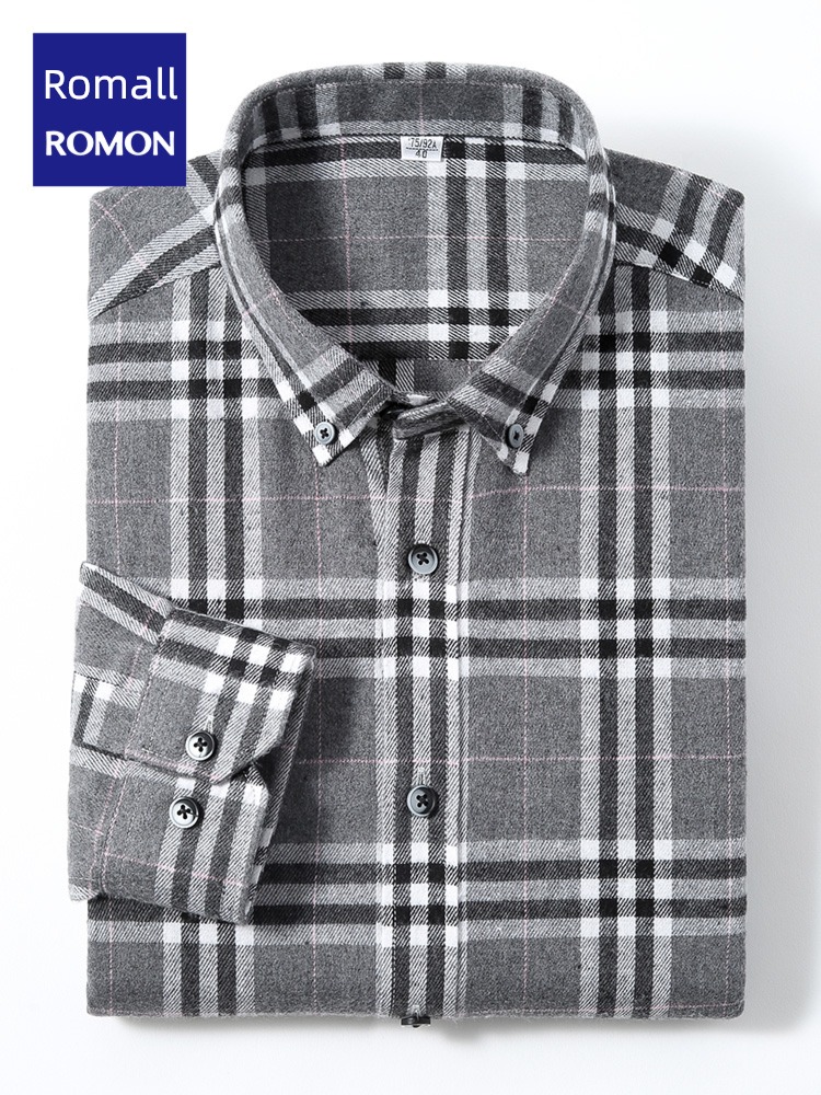 fashion Romon Long sleeve Sanding leisure time Lapel shirt