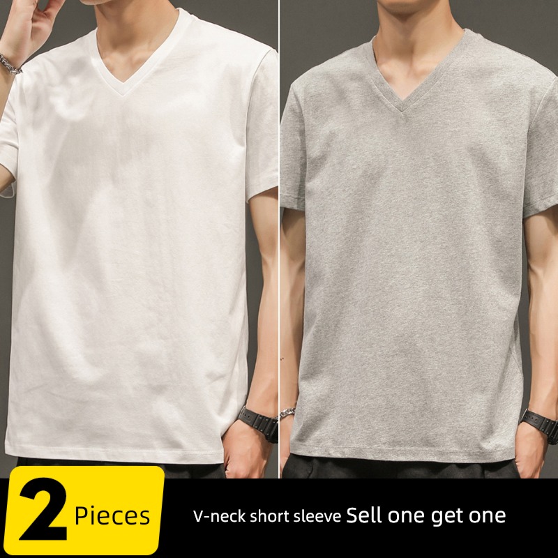 2 piece V-neck youth Big size Put on your clothes Short sleeve T-shirt