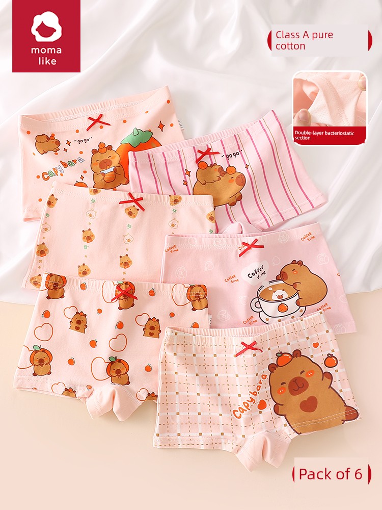Kapibala Children's Underwear for Girls, Pure Cotton Boxer Shorts, Baby Four-Cornered All-Cotton Shorts That Don'T Pinch the Bottom, Girls' Class a
