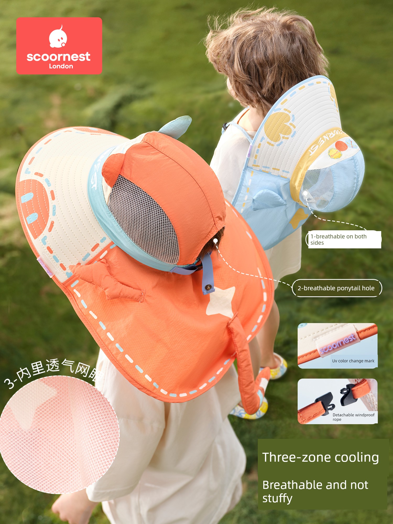 Kechao Kidsren's Sun Protection Hat Spring and Summer Uv Protection Baby Sunshade Hat for Boys and Girls with Large Brim — 3