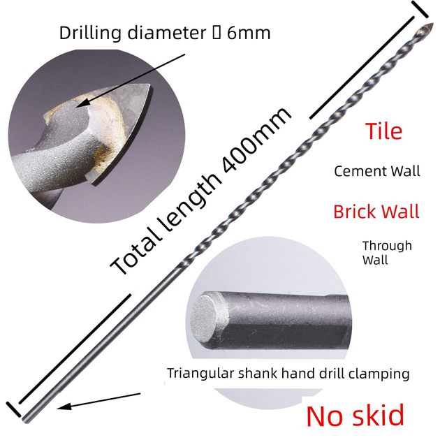 Extended tile triangle drill bit/for hand drill/over-strength threading/300/400mm brick wall cement wall drilling