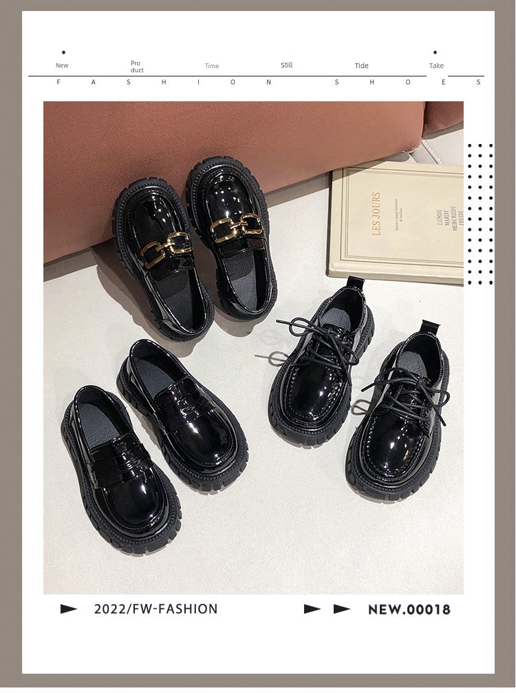 Black Leather Shoes for Girls, Academy Style, Suitable for Pairing with Skirts, Soft-Soled Performance Shoes, Thick-Soled Height-Increasing Summer Shoes — 3