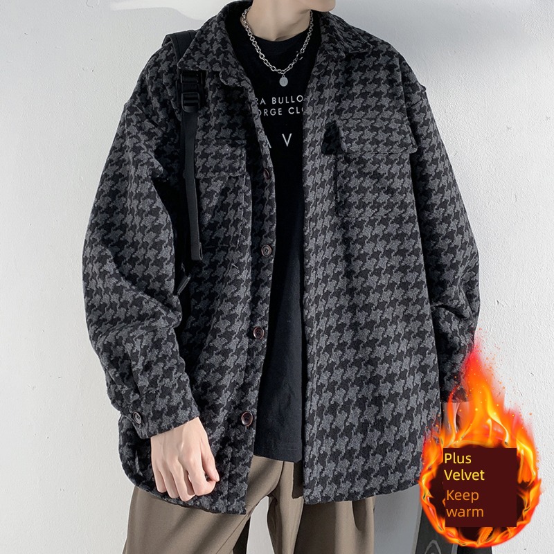 Chaopai Wool winter plover lattice loose coat Jacket
