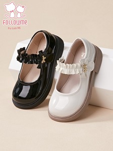 Fuluo Princess Shoes for Girls, New Autumn Style Fashionable Dress Shoes, Soft Sole Black Single Shoes for Little Girls