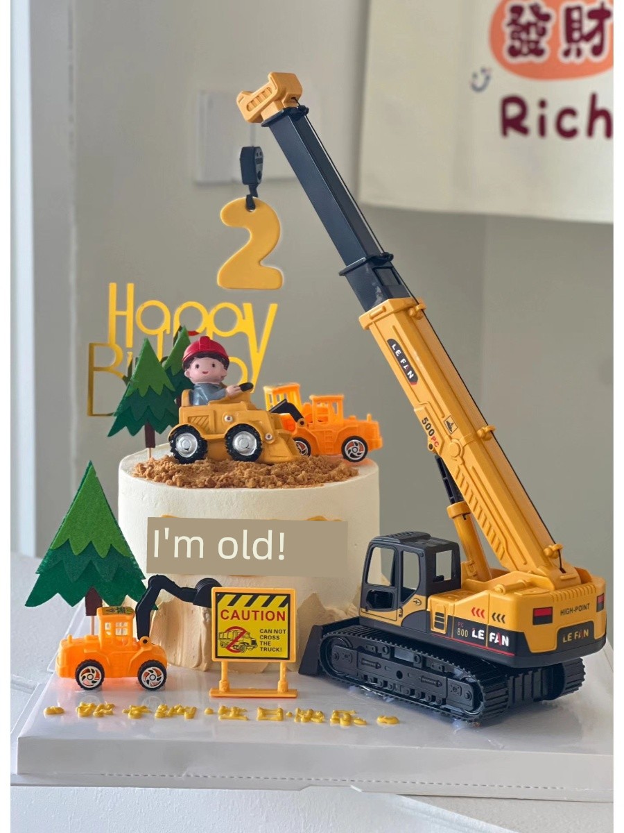 Excavator Crane Cake Decoration Ornaments Construction Vehicle Digger Children's Birthday Toppers for Boys