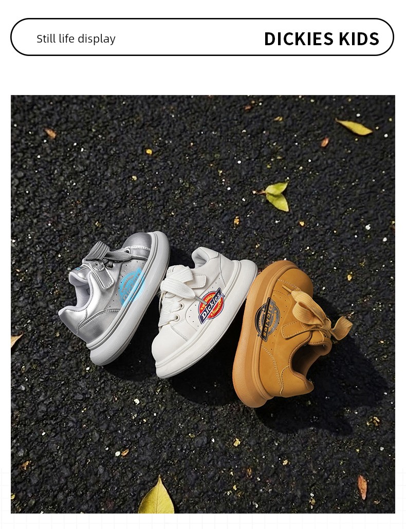 Dickies Medium and Large Children's White Shoes for Boys and Girls 2026 Autumn New Thick-Soled Non-Slip Kidsren's Sports and Casual Shoes — 16