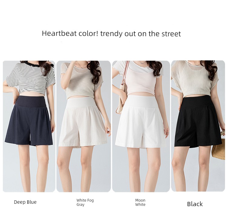 Maternity Shorts, Summer Thin Style, Elastic High Waist, Suitable for Pre and Postpartum, Tencel Cotton, Side Pockets, Wide-Leg, Outerwear, Maternity Pants — 7