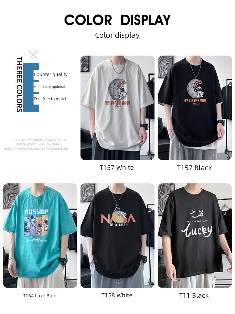 man leisure time Port style Cartoon astronaut Short sleeve T-shirt
