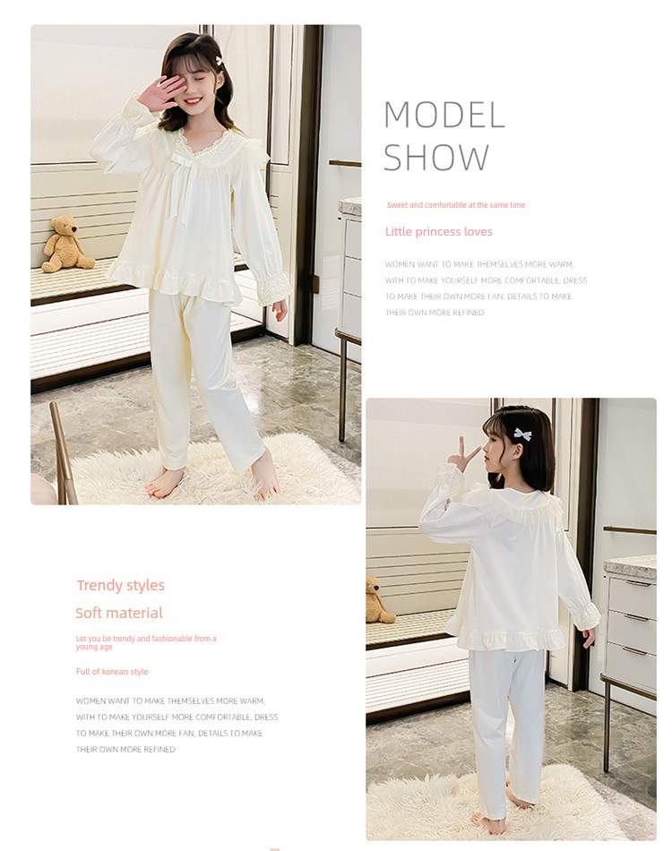 2026 New Long-Sleeved Princess-Style Autumn Home Wear Set for Older Girls, Children's Pajamas for Girls, Spring and Autumn Style — 7