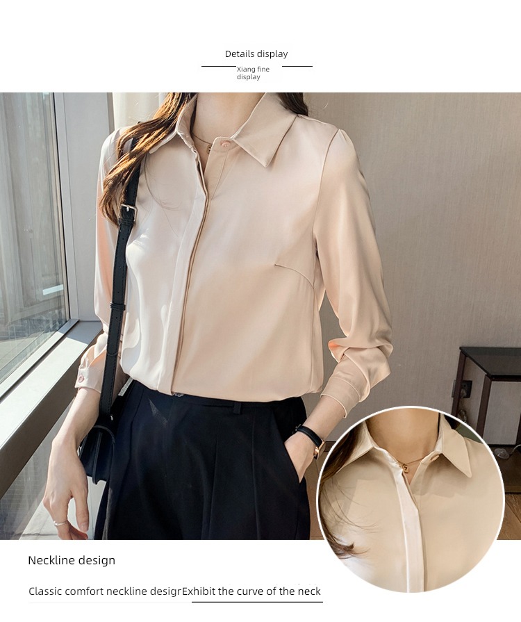 suit Inner lap Long sleeve Satin temperament real silk shirt