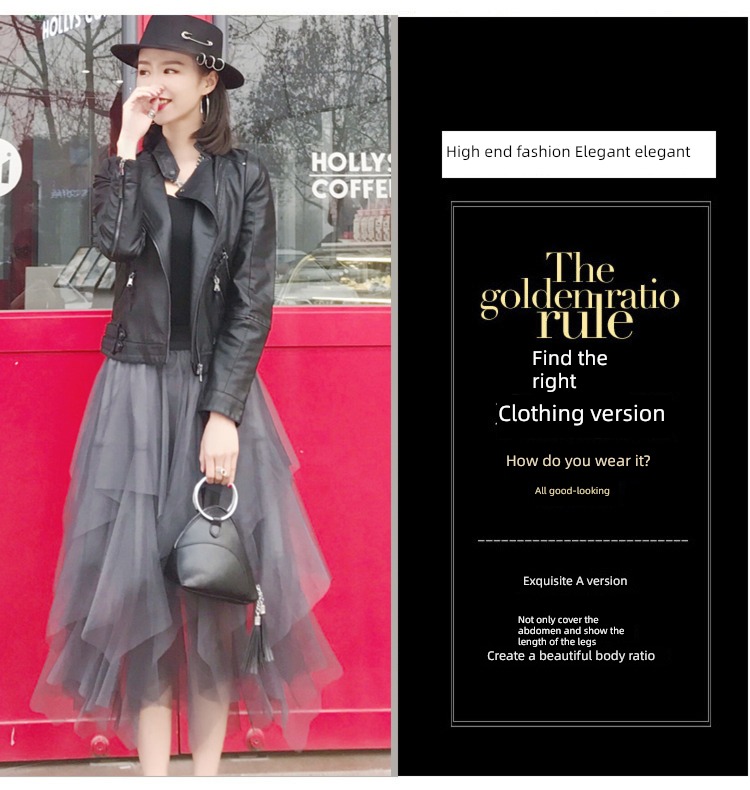 fashion Close your waist have cash less than that is registered in the accounts PU skin black Little coat Jacket
