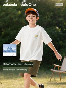 Balabala Kidsren's Clothing Kidsren's Short-Sleeved T-Shirts for Boys and Girls Baby 2026 Summer Wear Pure Cotton Quick-