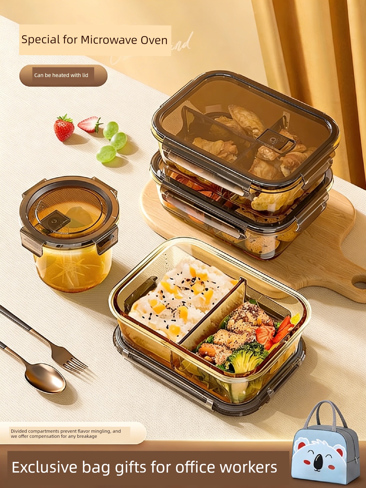 Microwaveable Heating Packing Bento Bowl Glass Lunch Box
