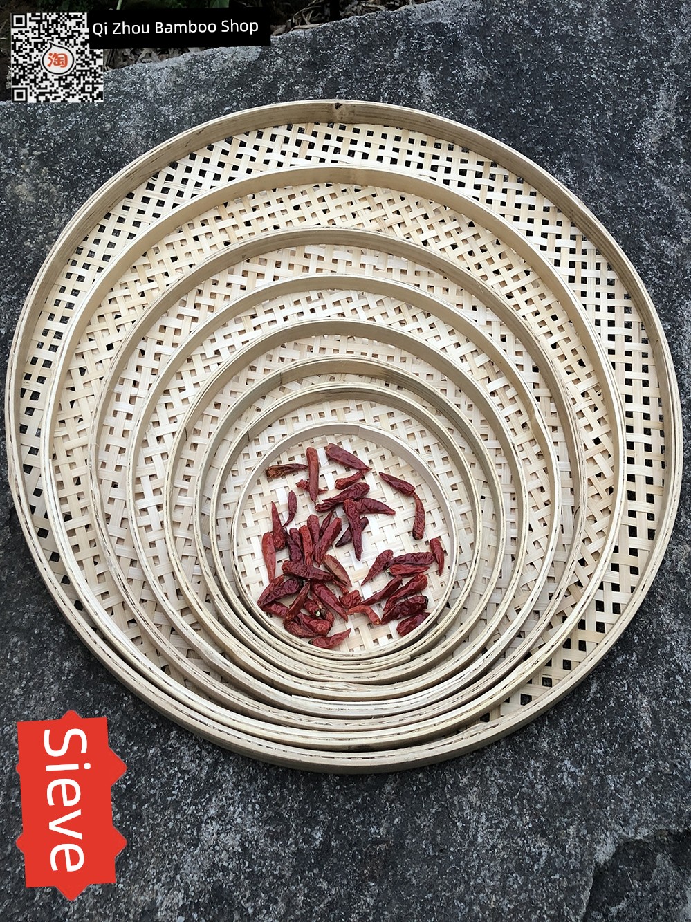 Hole Drying round Tray Decorative Bamboo Dustpan