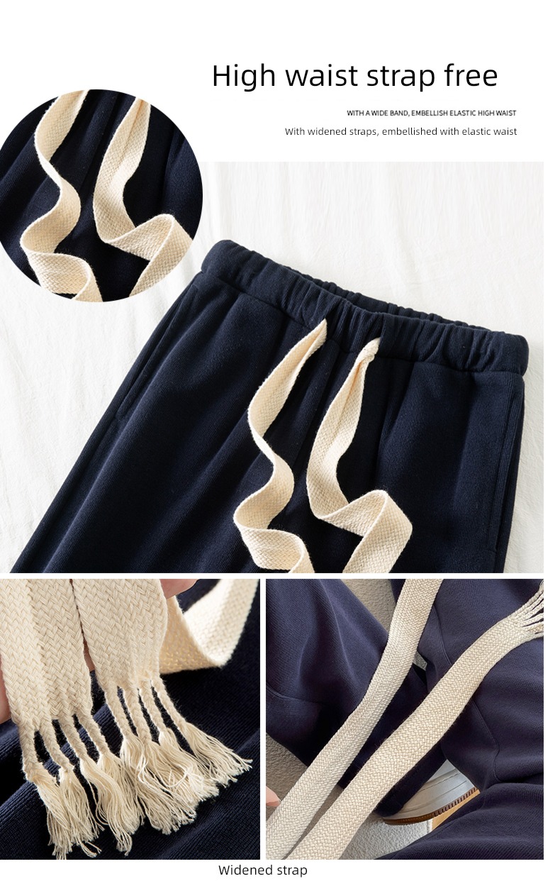 Spring and Autumn High waist easy Straight cylinder leisure time Women's trousers Drawstring