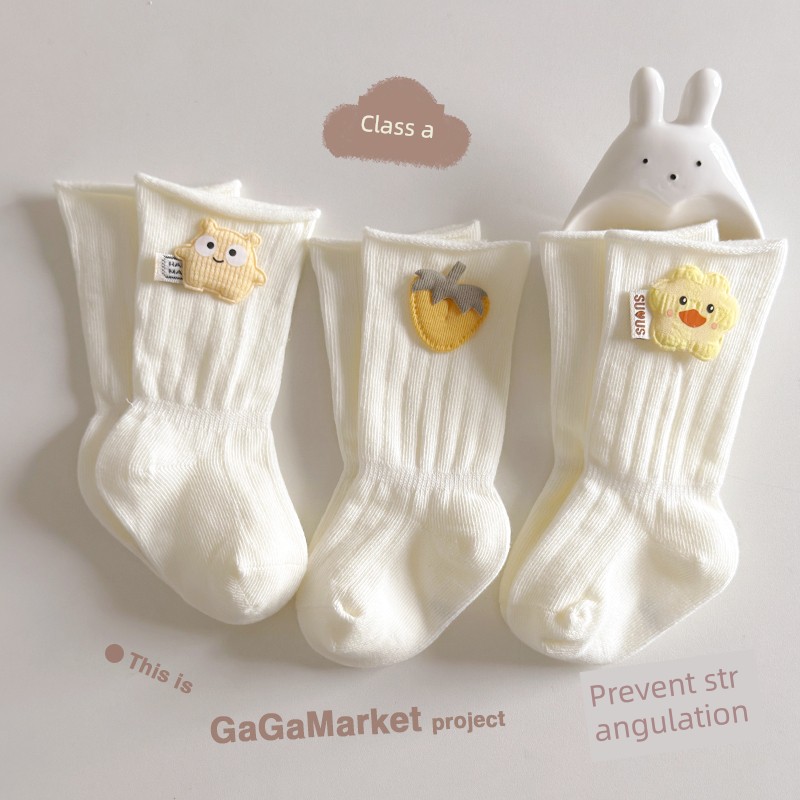 Newborn Baby Socks, Spring, Autumn, and Summer Cotton Socks That Don'T Constrict the Legs, 0-3 Months Baby Socks, White Seamless Mid-Length Socks — 3