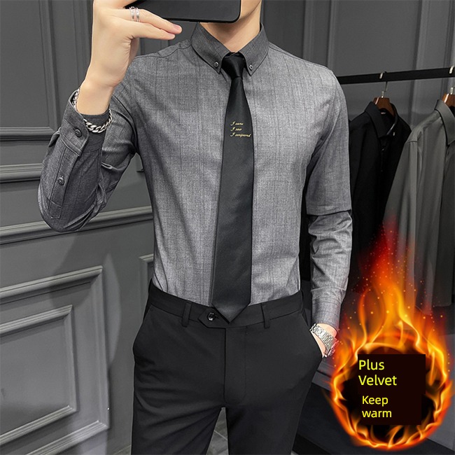 high-end Plush thickening Long sleeve leisure time business affairs shirt