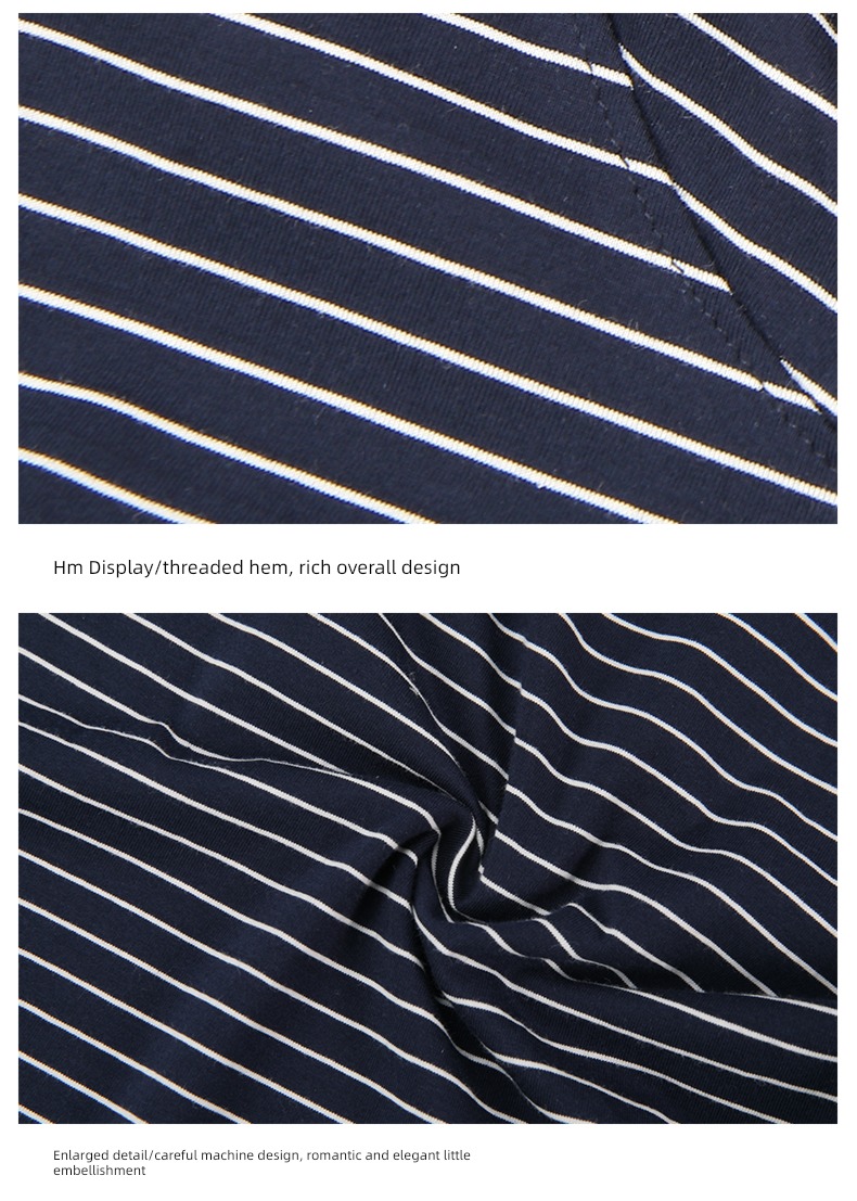 pure cotton stripe Dress middle age mom Cap T-shirt