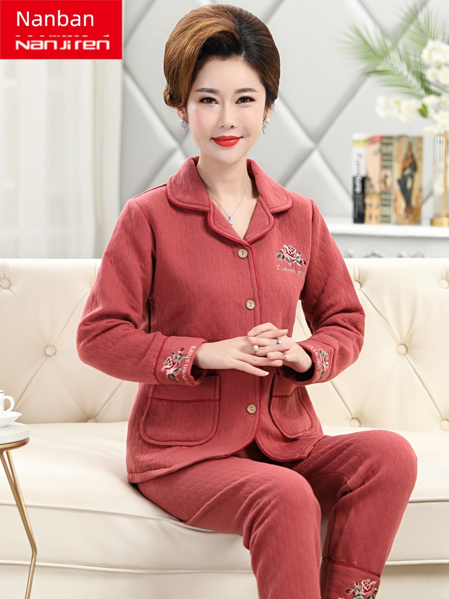 spring and autumn winter interlayer middle age mom thickening pajamas