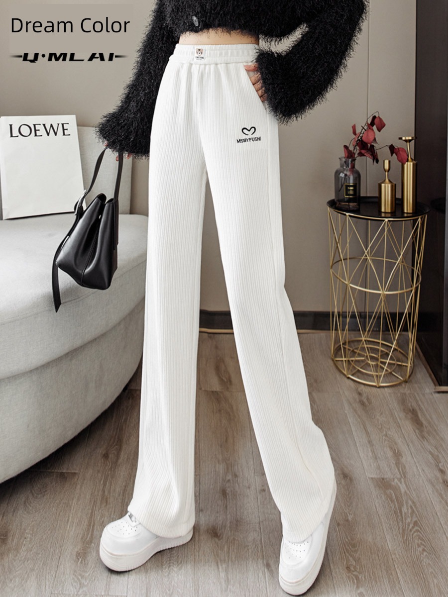 chenille  Plush Wide leg pants female Autumn and winter corduroy trousers High waist Straight cylinder Casual pants keep warm Mopping trousers