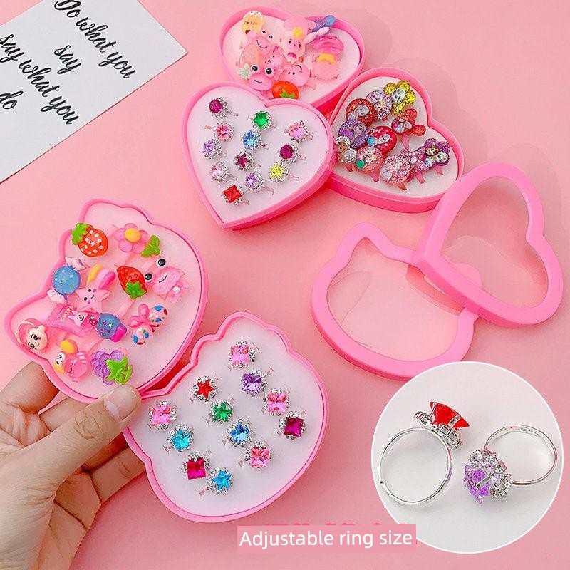 Children's Ring for Girls, Frozen Elsa Princess Imitation Diamond Gemstone Small Ring, Girl's Heart-Shaped Jewelry Gift Box — 3