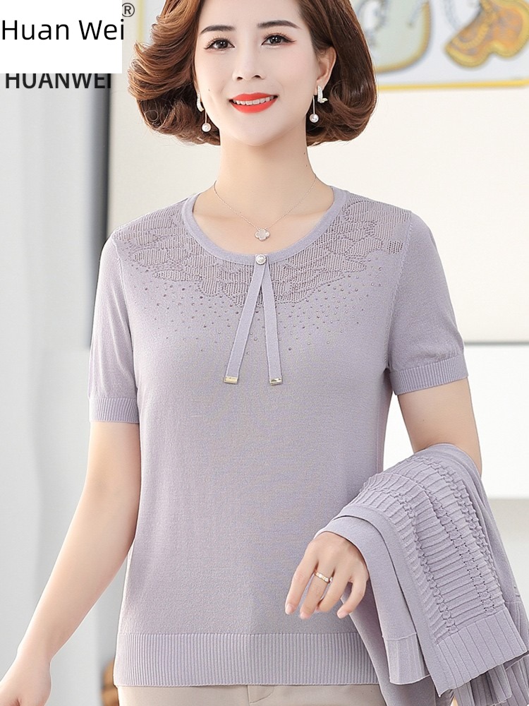 Short sleeve Sweater T-shirt Foreign style Middle aged and elderly Women's wear