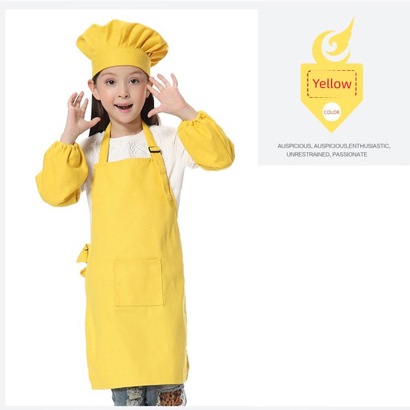 Kids Cotton Canvas Apron Sleeves Creative Apron Painting Apron Kids Chef Suit Chef Cap Printed Logo — 5