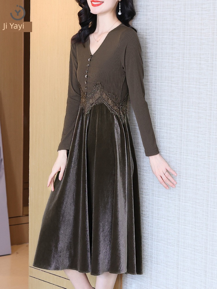 Autumn and winter Celebrity temperament velvet Inner lap Dress