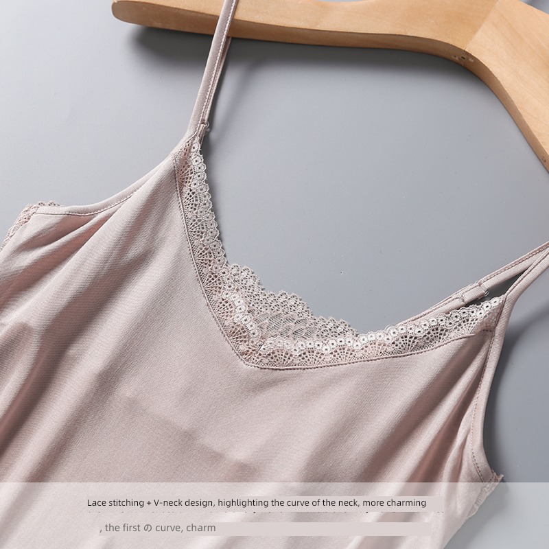 female Solid color Undershirt lace V-neck Vest real silk
