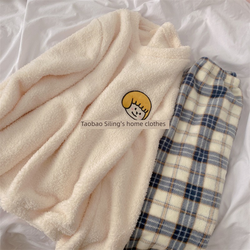 cartoon man Flannel Autumn and winter lovers pajamas
